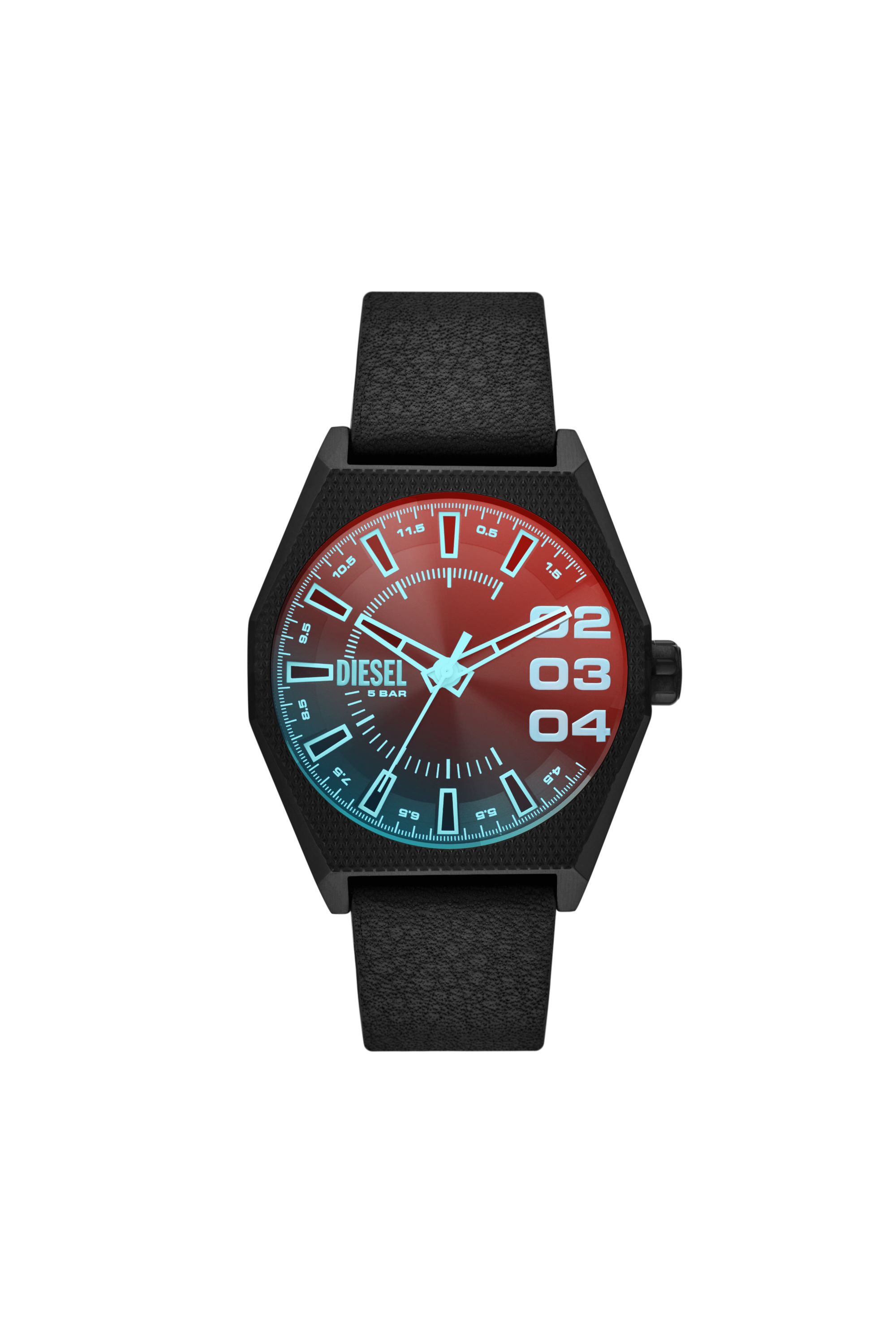 Diesel - DZ2175, Montre chronographe Scraper en cuir noir Homme in Noir - 1