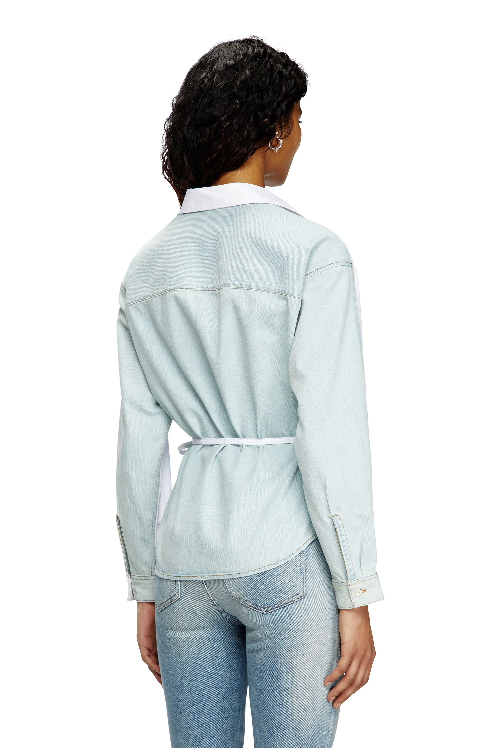 Diesel - C-DELPHI-DEN, Female's Wrap shirt in poplin and denim in Blue/White - 3