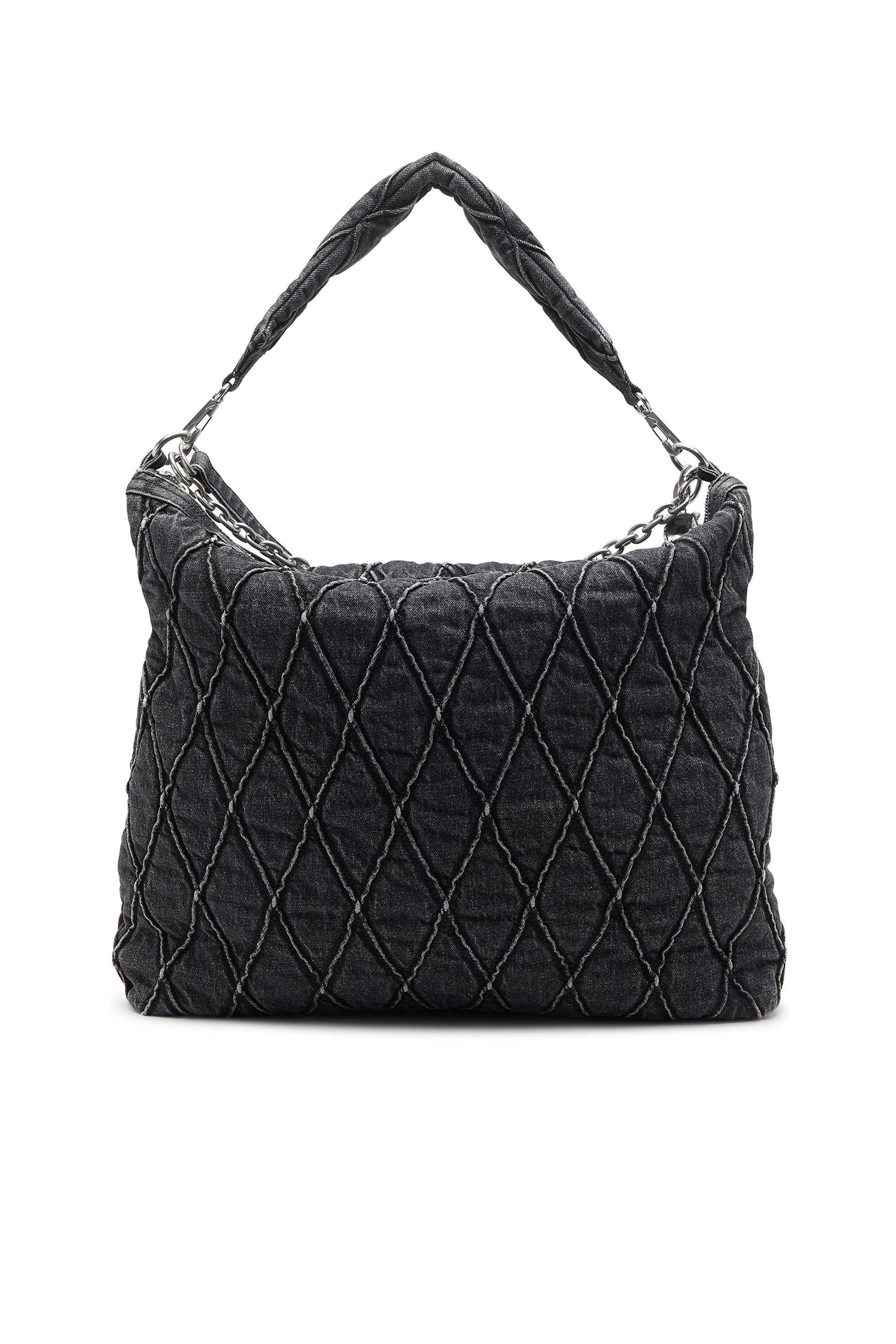 Diesel - HOSHI CHARM-D HOBO, Female's Quilted-denim hobo bag with chain charms in Black - 2