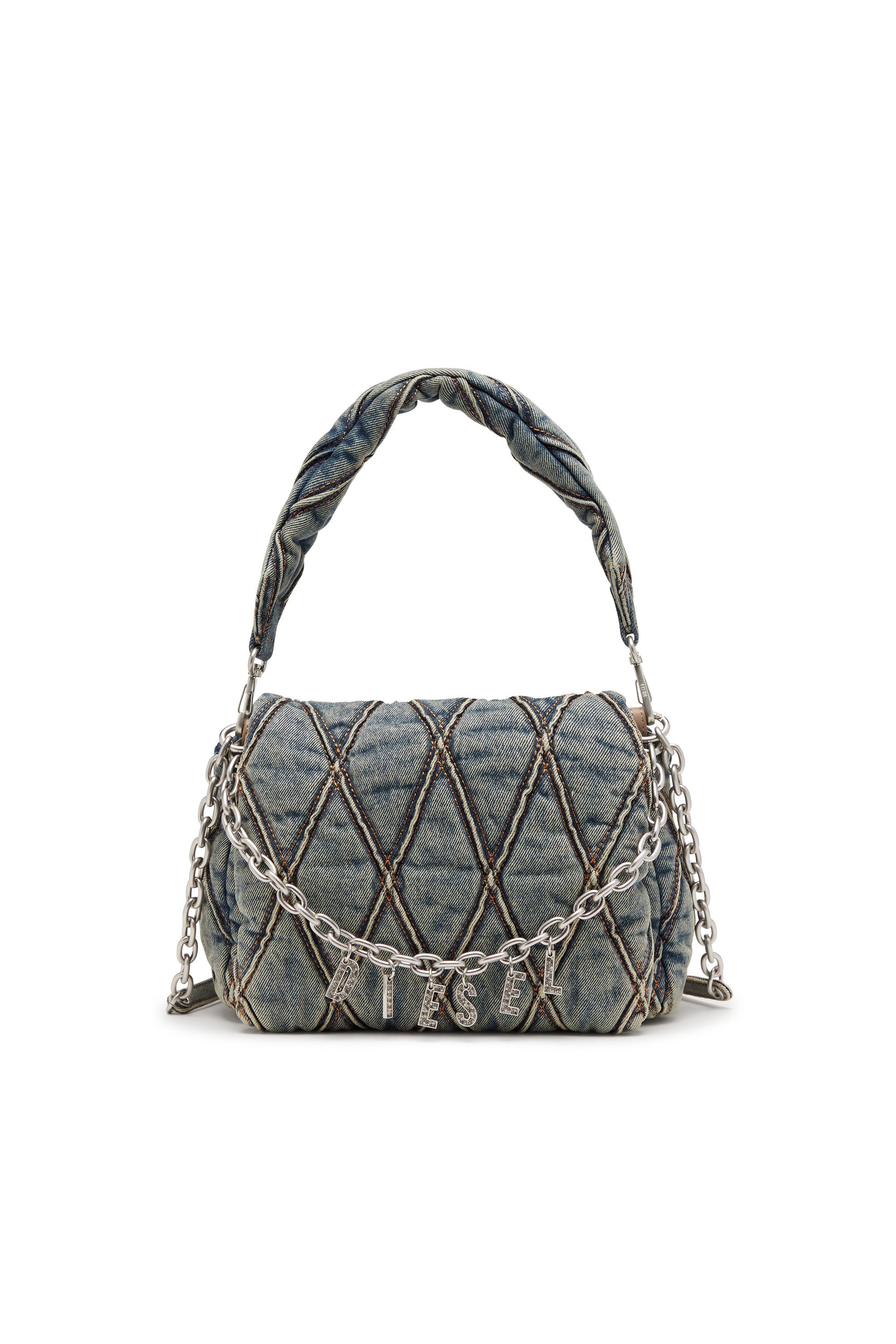 Diesel - CHARM-D SHOULDER M, Female's Charm-D M-Handbag in quilted denim in Medium Blue - 1