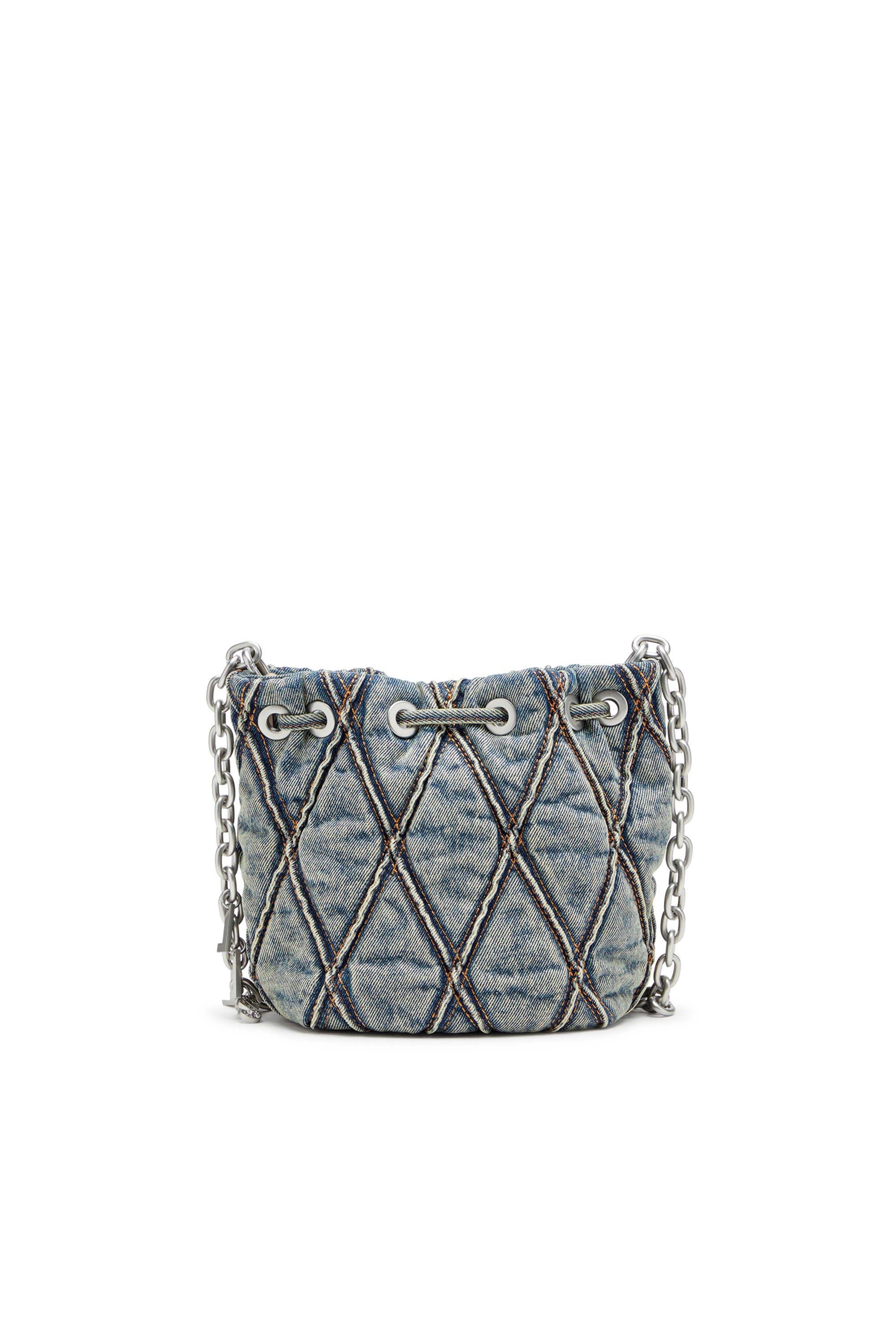 Diesel - CHARM-D BUCKET S, Female's Charm-D S-Mini bucket bag in argyle quilted denim in Blue - 3