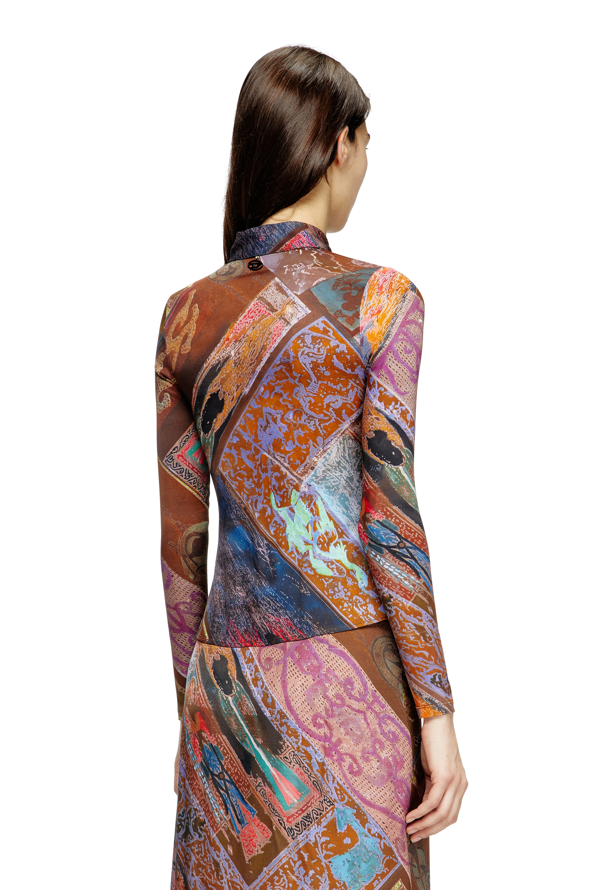 Diesel - C-AMELIA, Female's Stretch-viscose shirt with Heraldic print in Brown - 3