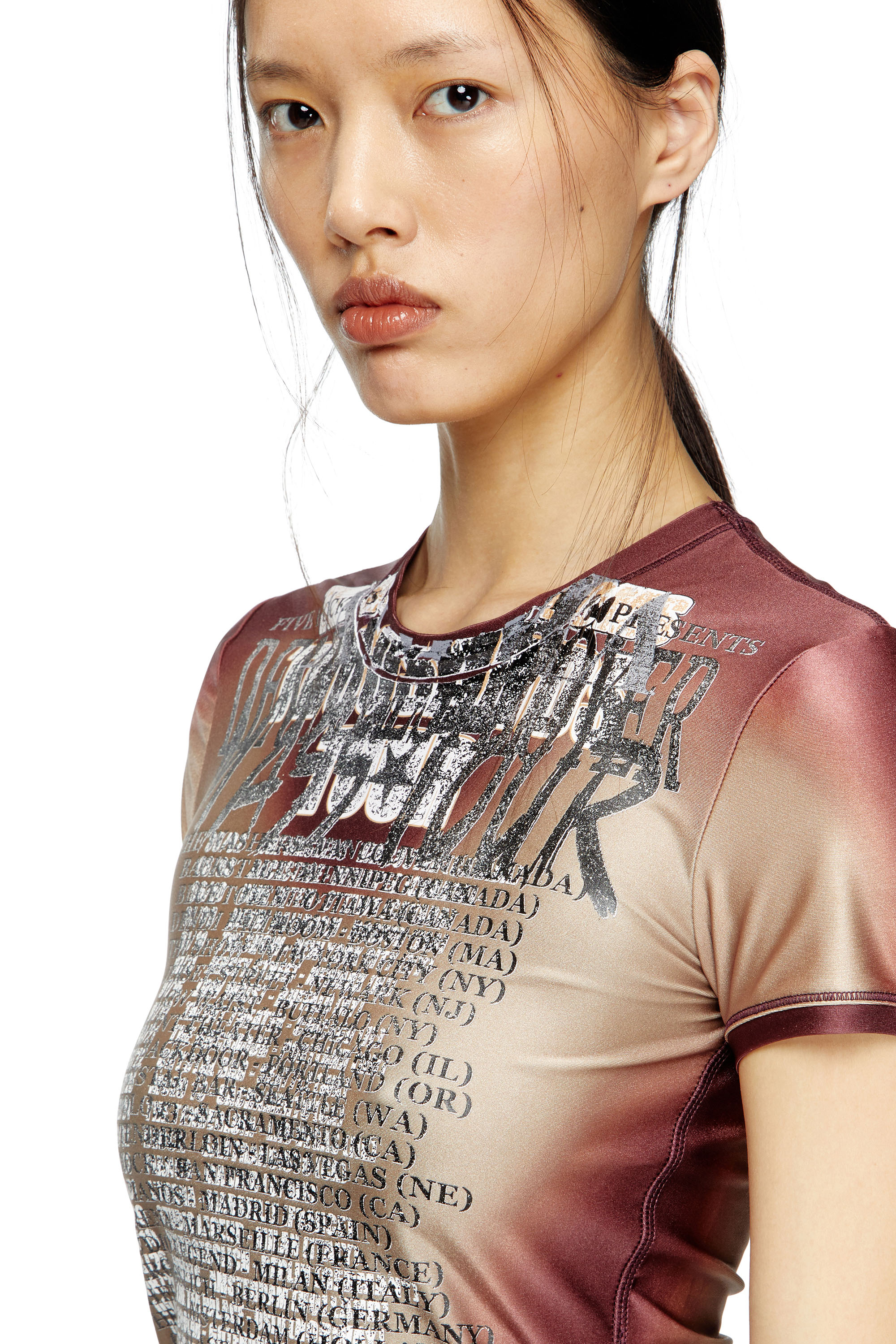 Diesel - T-KALYC, Haut à manches courtes avec imprimé paroles Femme in Marron - 1