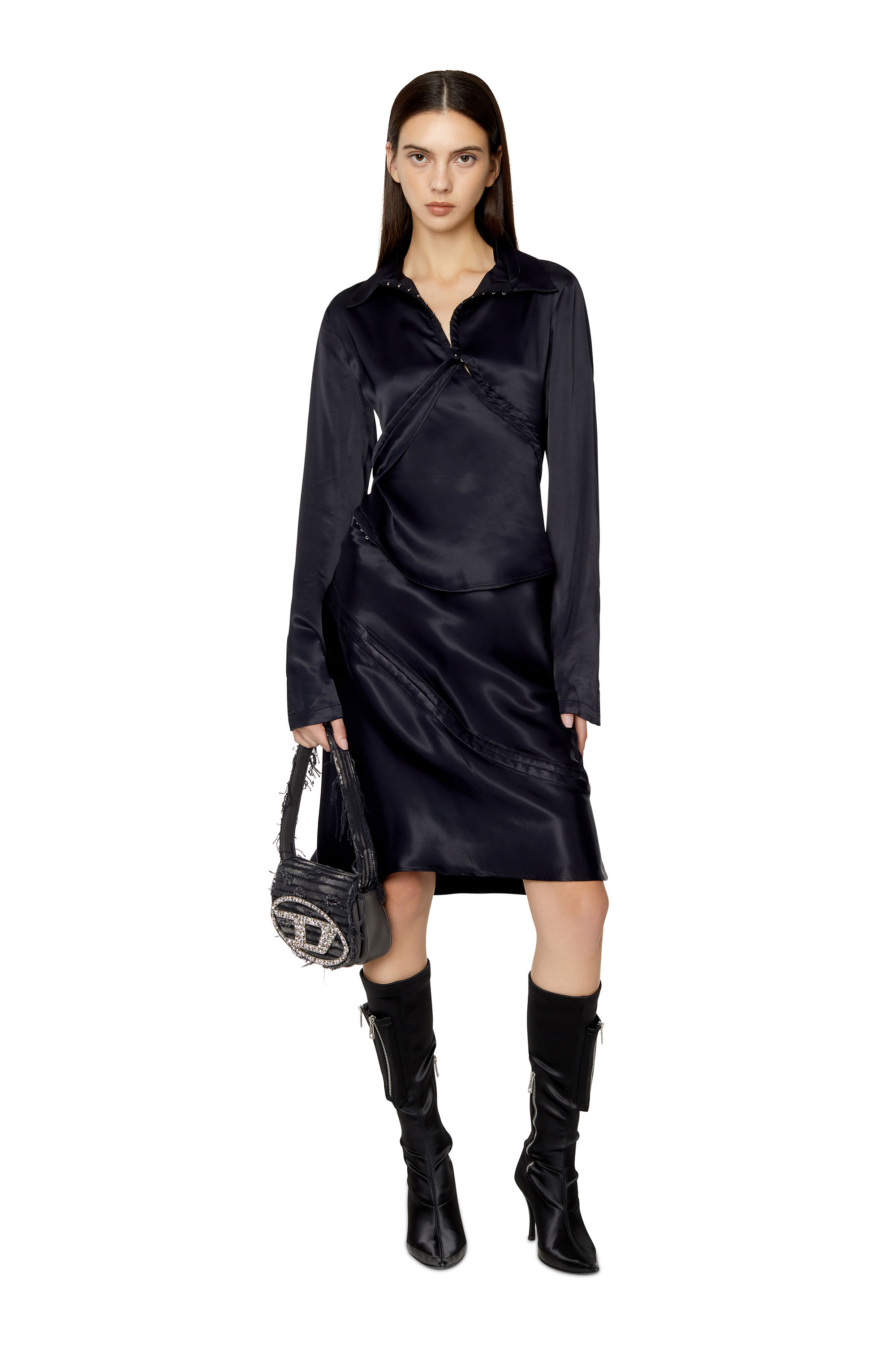 Diesel - 1DR, Female's 1DR - Iconic shoulder bag in crystal canvas in Black - 2