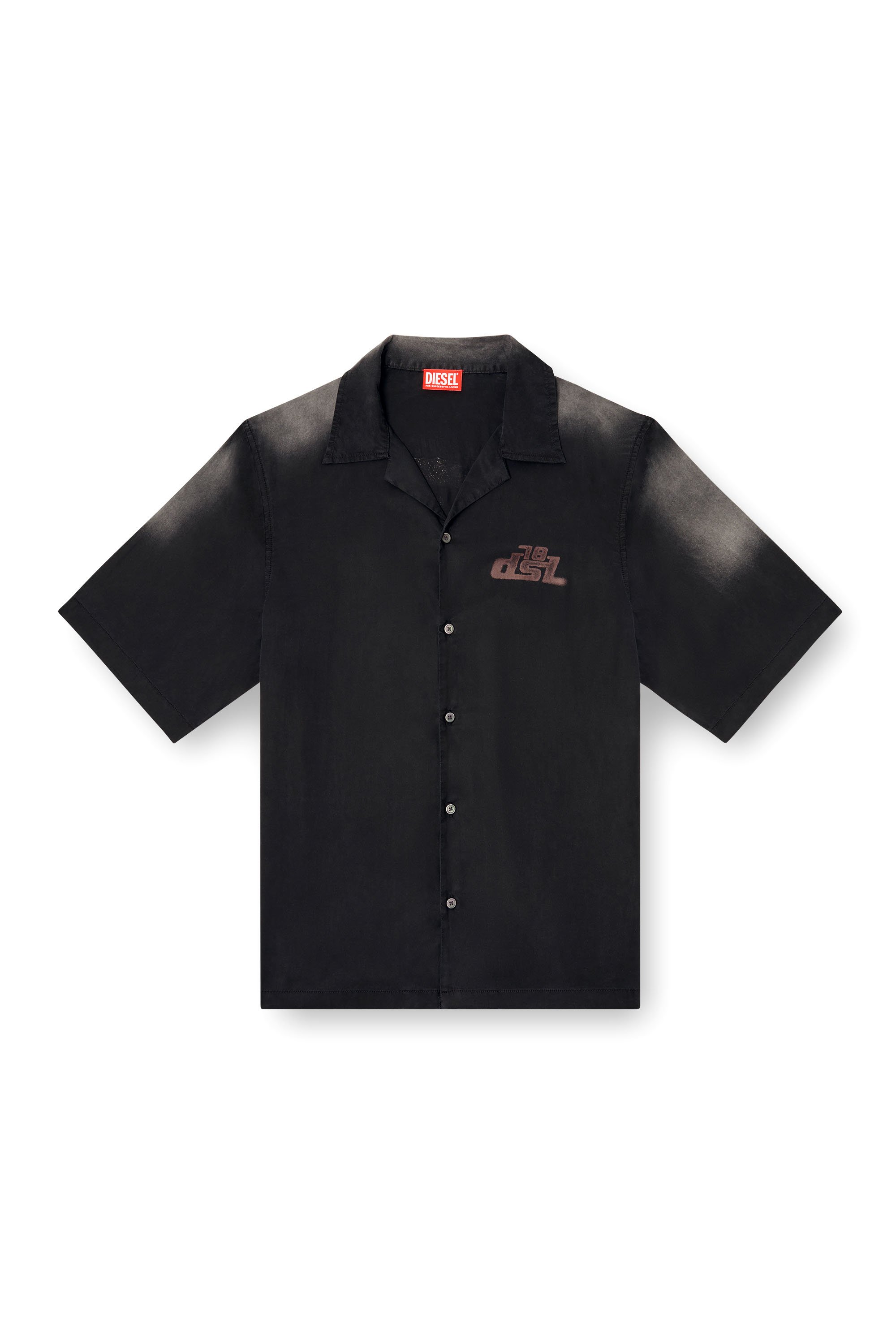 Diesel - S-ELLY, Chemise bowling délavée avec imprimés à logo Homme in Noir - 4