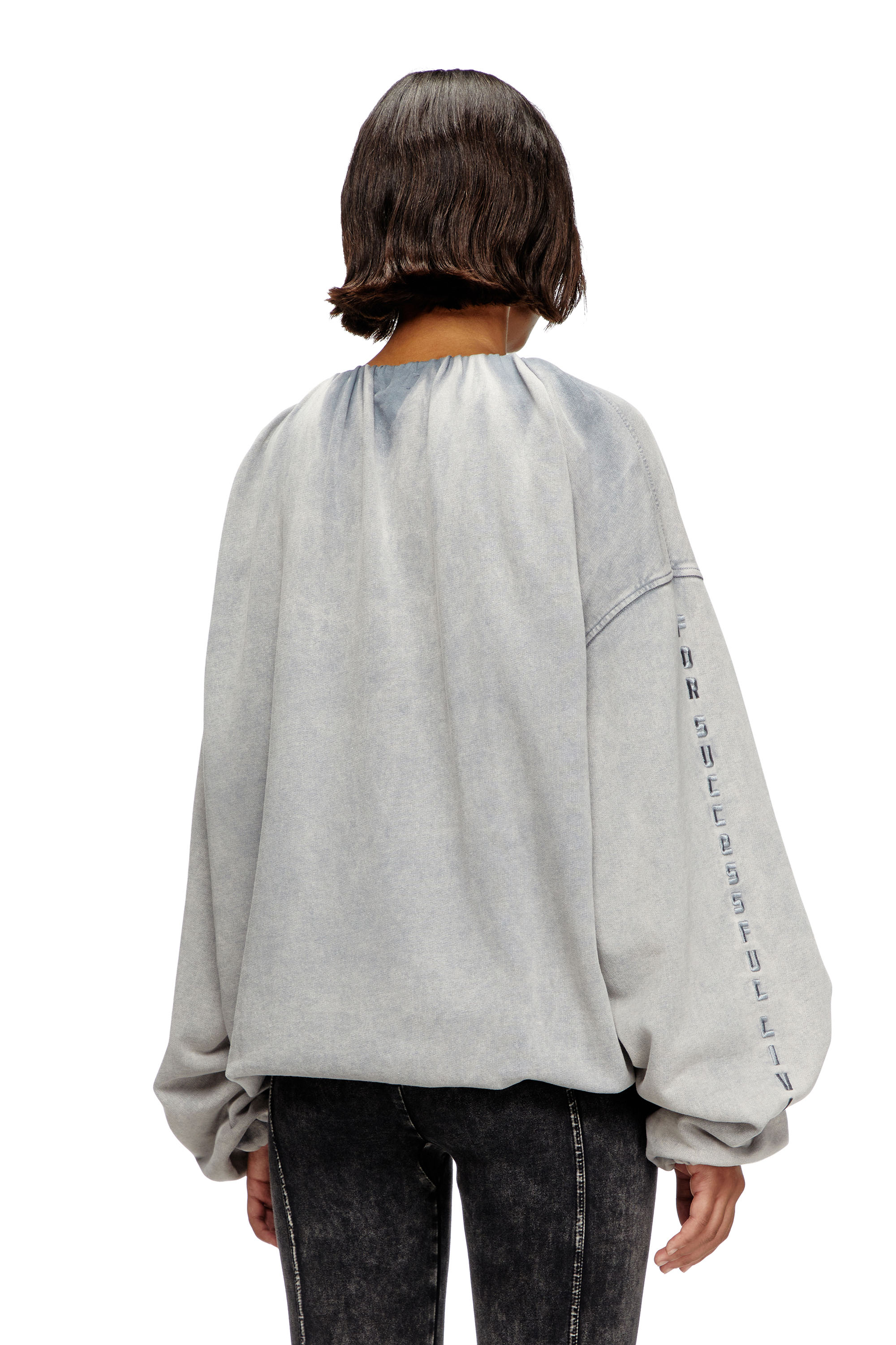 Diesel - F-INDY, Female's Gathered sweatshirt with bleached effect in Light Grey - 2