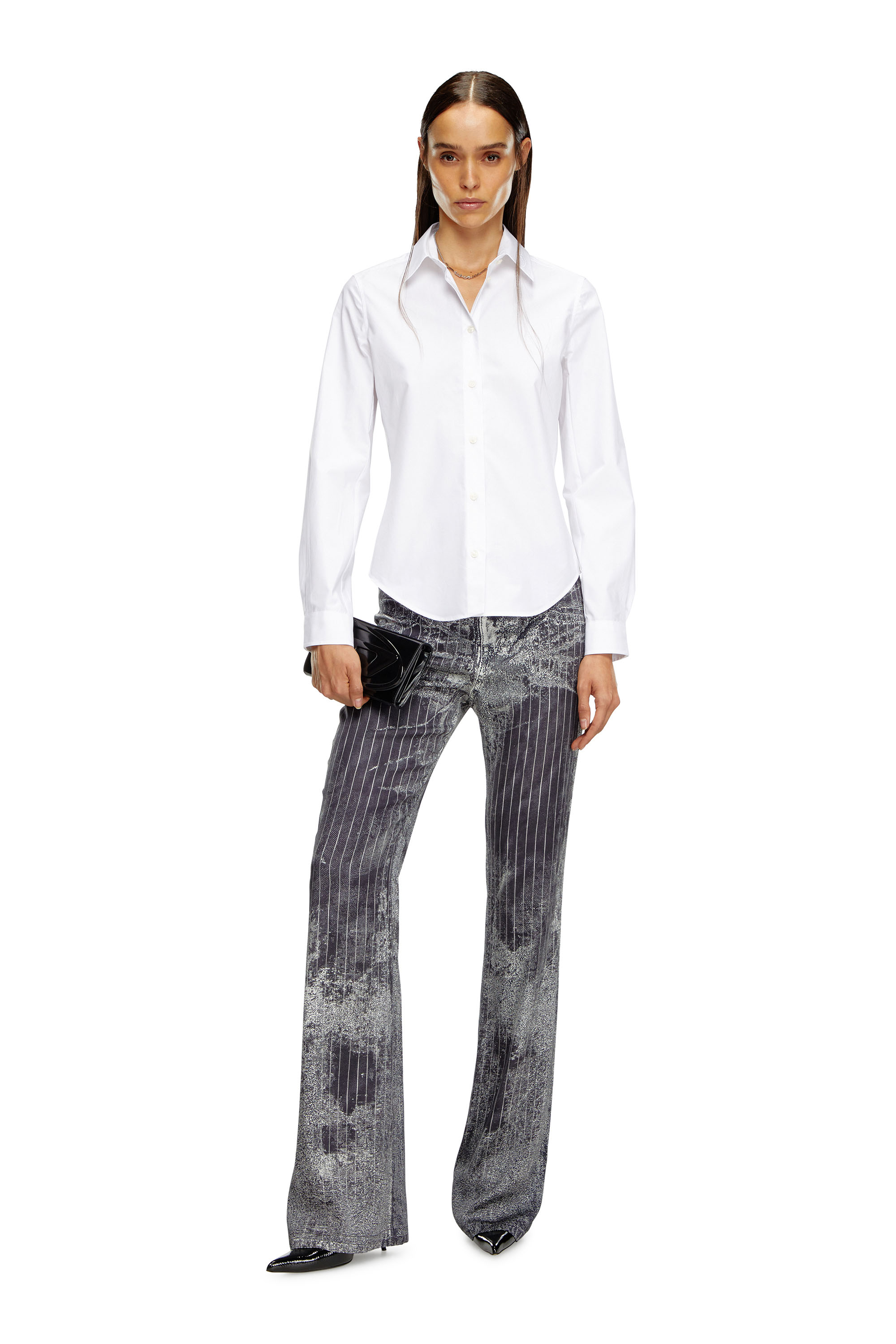 Diesel - C-GISEL-P1, Female's Shirt with logo-embroidered collar in White - 2