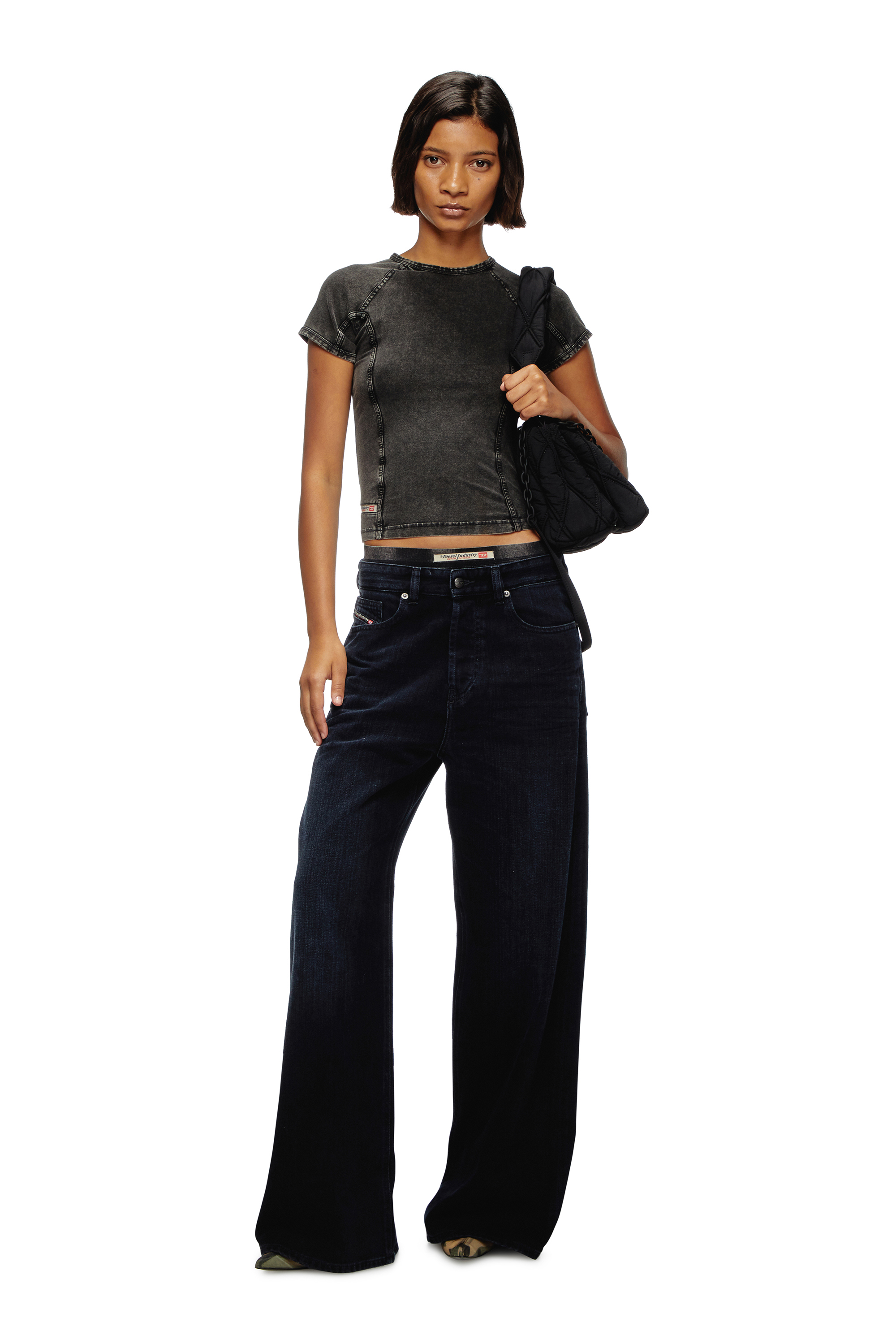 Diesel - CHARM-D SHOULDER M, Female's Charm-D M-Shoulder bag in quilted nylon in Black - 2