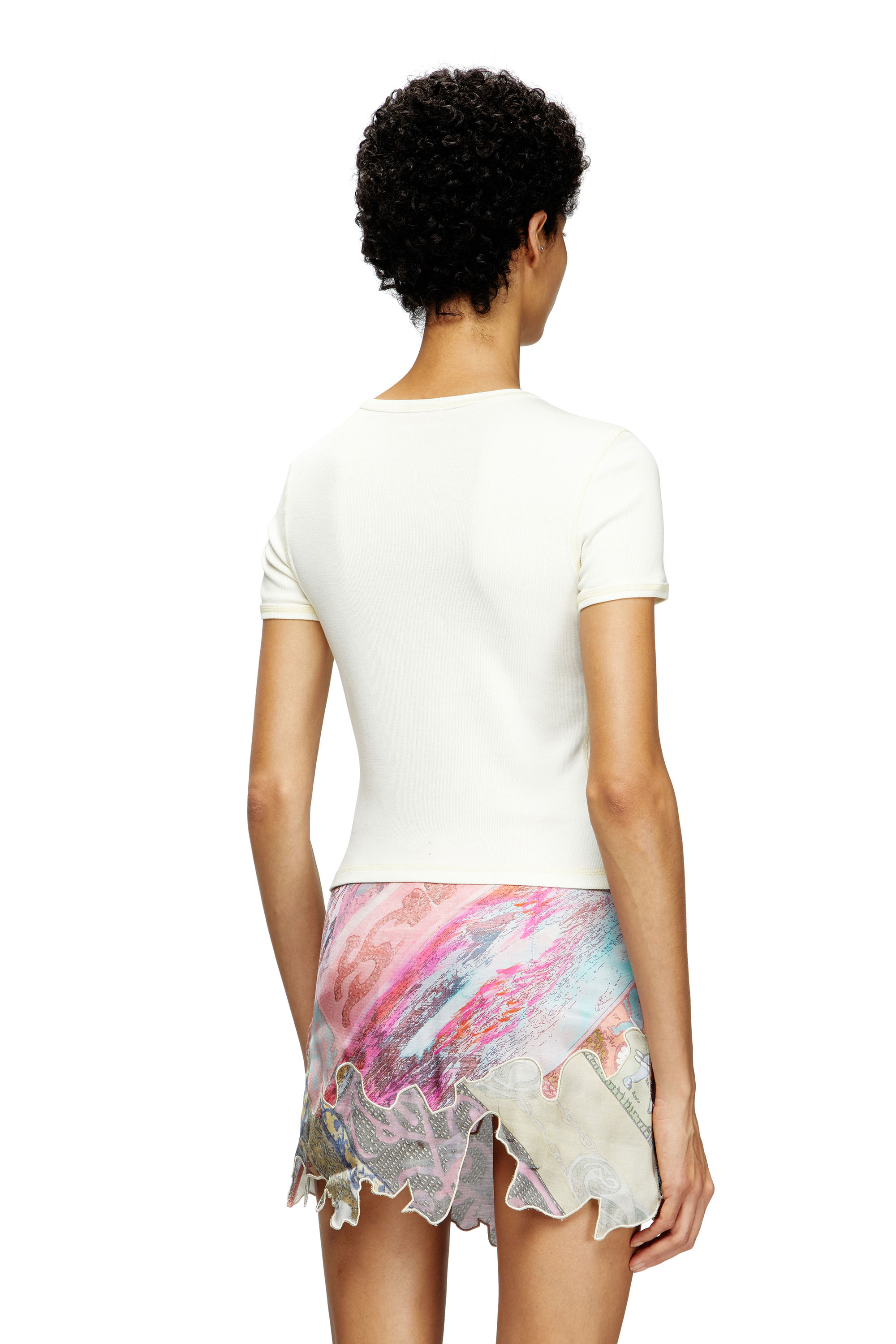 Diesel - T-ELE, Female's Ribbed T-shirt with watercolour heart D in White - 3